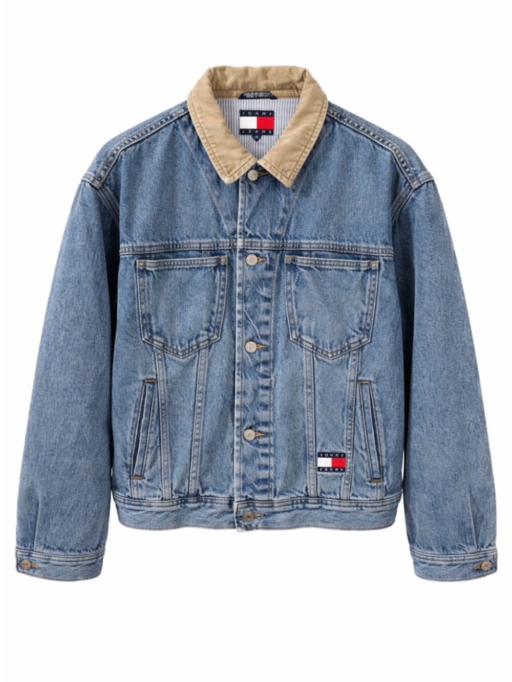 Tommy Hilfiger Blue Denim Jacket with Tan Corduroy Collar